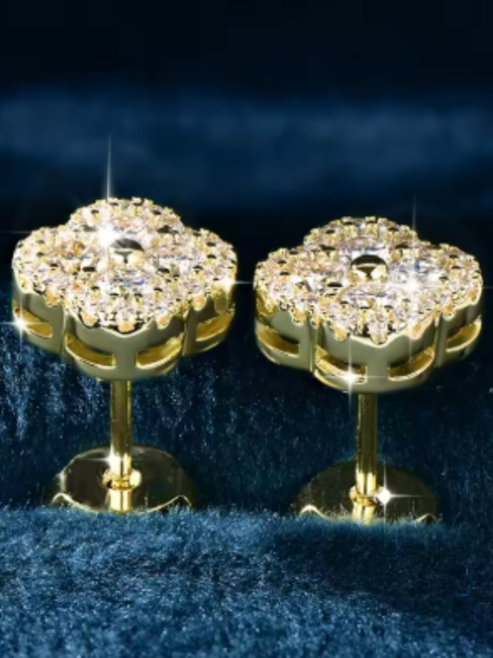 Four-Leaf Clover Moissanite Stud Earrings – 14K Yellow Gold Filled